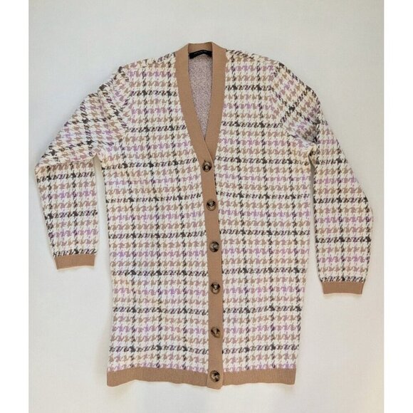 Ann Taylor Petite Boyfriend Houndstooth Long Cardigan Size Medium - Picture 5 of 11
